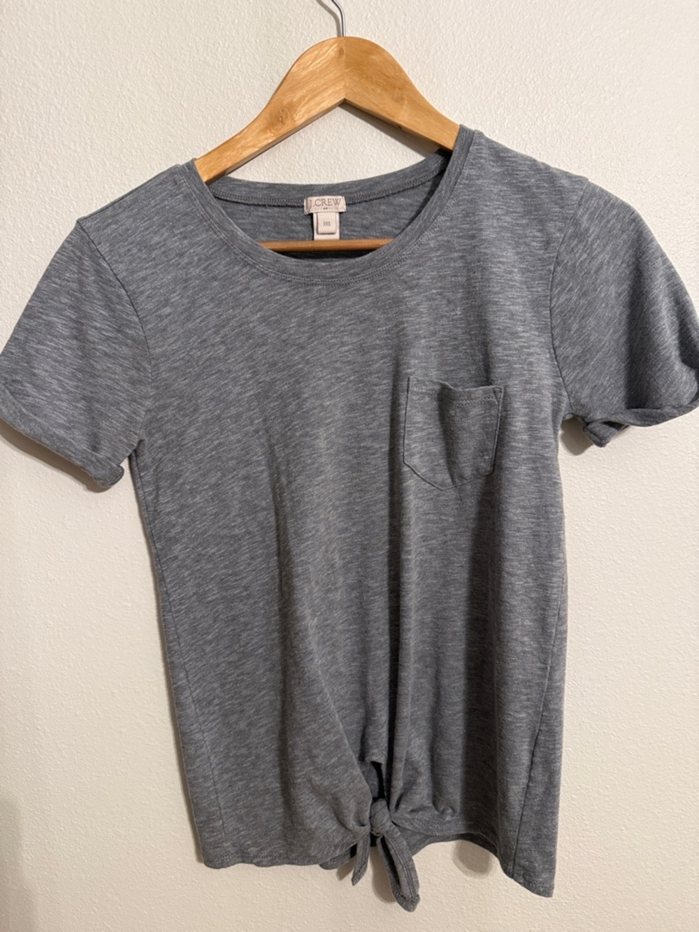 J. Crew Heather Gray Short Sleeve Pocket Tie-Front Tee